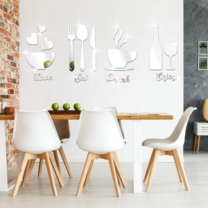 Adesivi murali a specchio in acrilico con set da cucina Love Eat Drink Enjoy