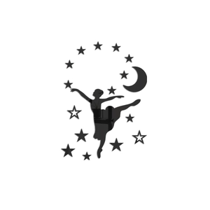 Acrylic wall sticker set with black mirror ballet dancer stars and moon silhouette