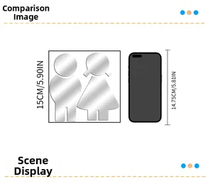 Comparaison de taille d'un panneau de toilette en acrylique de 15 cm près d'un téléphone