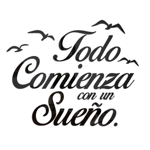 Spanish quote wall sticker Todo Comienza con un Sueño with black acrylic mirror birds