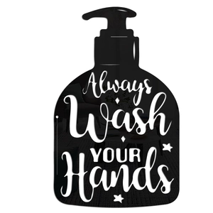 Acrylic soap bottle wall sticker with Always Wash Your Hands quote for bathroom decor