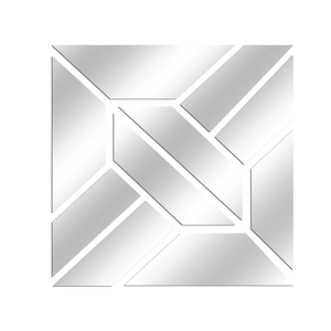 Macro detail of geometric mirrored acrylic wall stickers with silver finish for DIY decor