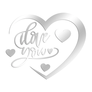 Detailed mirror-finish acrylic 3D wall sticker with hollow heart and I Love You text