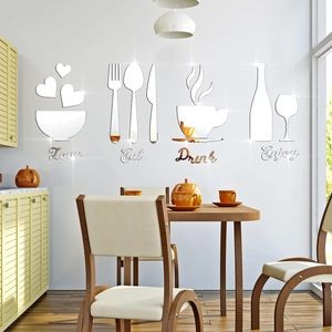 Adesivi murali specchio 3D con scritte Love Eat Drink Enjoy per decorazione cucina