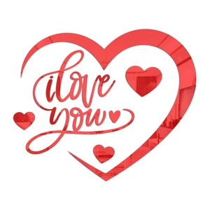 Red 3D mirror heart wall sticker with I Love You text for romantic home decoration