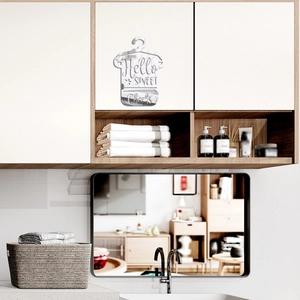 Modern hanger shaped mirror wall sticker with Hello Sweet Cheeks text for bathroom decor