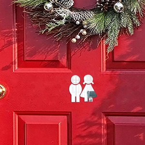 Signes de toilette 3D en acrylique avec icônes homme et femme sur fond festif rouge