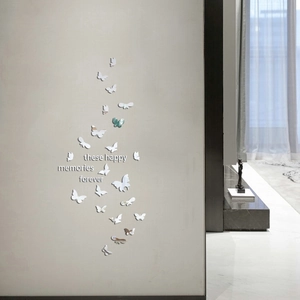 3D butterfly mirror wall stickers with 'these happy memories forever' quote for bedroom decor