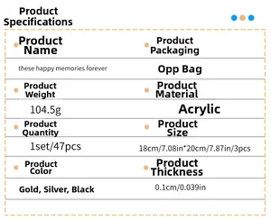Detailed chart showing 47pcs acrylic butterfly wall stickers with size and weight info