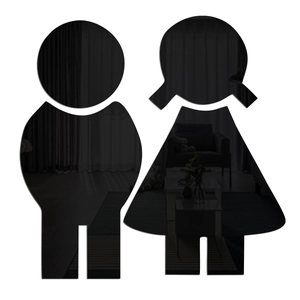 Signalétique WC 3D en miroir acrylique noir avec figurines créatives garçon et fille