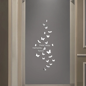 Detailed 3D butterfly wall stickers with 'these happy memories forever' text for decor
