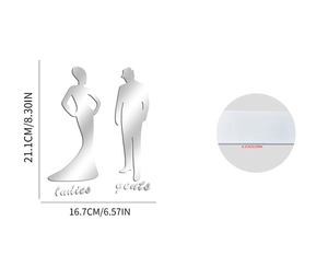 Detailed view of silver acrylic bathroom signs with 0.1cm thickness and dimensions