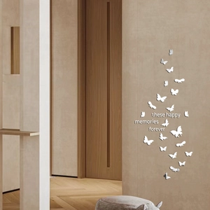 3D mirror acrylic butterfly wall stickers with These Happy Memories Forever lettering