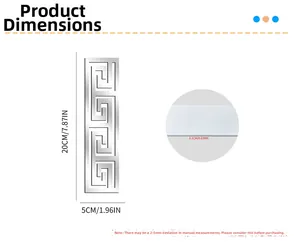 Detailed size chart showing 1mm thickness of silver meander acrylic wall mirror sticker