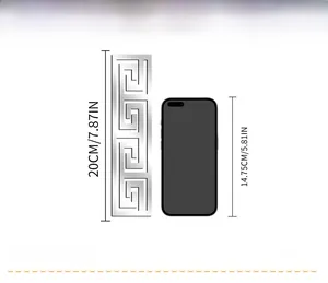 Size comparison of 20cm silver acrylic mirror wall decals with Greek key pattern