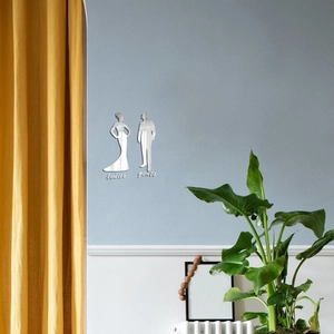 Silver mirror acrylic bathroom wall stickers featuring ladies and gents silhouettes
