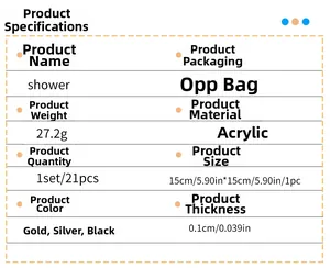 Detailed specification chart for 1mm thick 3D acrylic mirror wall stickers in 21-piece set