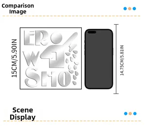 Size comparison of silver 15cm acrylic sticker with phone reference for dimensions