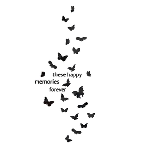3D black acrylic wall stickers with butterfly designs and happy memories text
