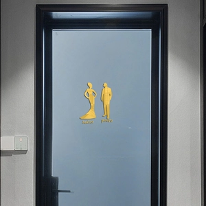 Golden acrylic mirror bathroom sign set with elegant male and female silhouettes