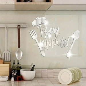 Moderne 3D Acryl Spiegel Wandaufkleber mit Bon Appetit Kochmütze Design für die Küche
