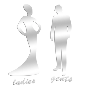 Polished silver acrylic mirror wall stickers with gents and ladies figures for bathroom decor