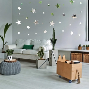 Adesivi murali a stella 3D in acrilico con effetto specchio argento e verde per interni