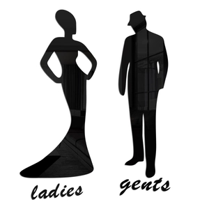 Black acrylic bathroom wall stickers featuring elegant ladies and gents silhouettes