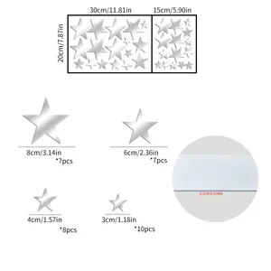 Tabella delle taglie per 32 adesivi murali a forma di stella con dimensioni esatte