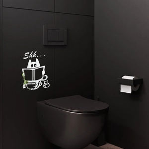 Minimalist white cartoon cat reading newspaper wall sticker for bathroom decor
