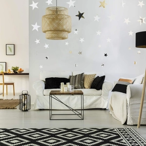 Adesivi murali a forma di stella 3D in acrilico oro e nero per arredo soggiorno