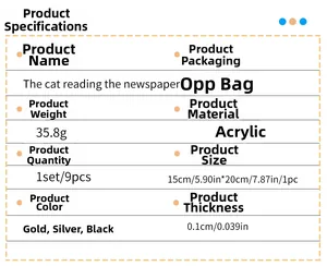 Detailed chart showing acrylic material, sizes, and colors for cat wall stickers