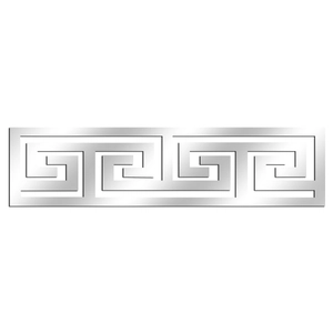 Close-up of silver acrylic Greek key pattern wall sticker with mirror finish