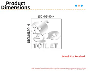 Detail showing a 15x15cm silver acrylic 3D mirror toilet wall sticker with cartoon icons