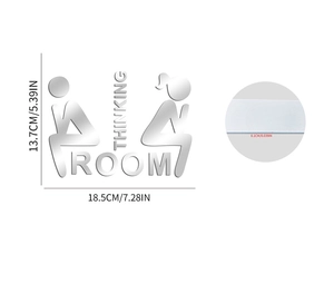 Silver mirror acrylic wall sticker with Thinking Room text and 0.1cm thickness detail