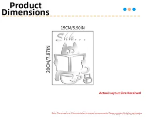 Size chart for acrylic cat toilet sticker showing 15x20cm dimensions and measurements