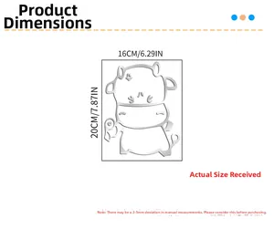 Detailed macro view showing a 20x16cm cartoon hippo mirror wall sticker with dimensions