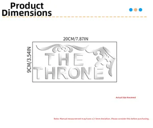 Sticker mural acrylique miroir avec texte THE THRONE et volutes, dimensions 20x9cm