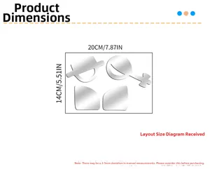 Size guide for 20x14cm mirrored acrylic bathroom sign wall stickers with 1mm thickness