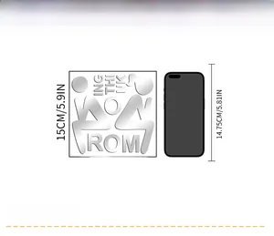 Detailed size comparison of acrylic mirror wall sticker next to a 5.9-inch smartphone
