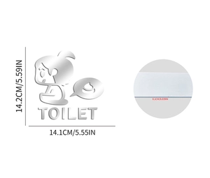 Detail showing 1mm thickness of silver acrylic toilet wall sticker for restroom decoration