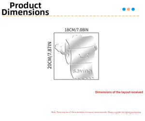 Detailed size chart of toilet paper acrylic wall sticker with 18cm width and 20cm height
