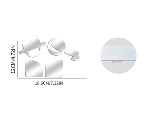 Detailed size chart showing 18.6x12cm dimensions and 1mm thickness of acrylic wall stickers