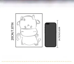 Detailed size comparison of 20cm 3D acrylic bull wall sticker next to a smartphone