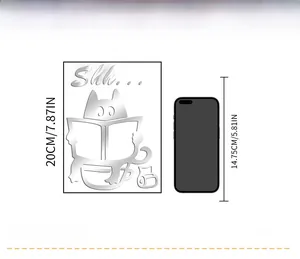 Size comparison of creative mirror cat wall sticker with Shh text and phone reference