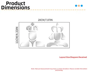Size guide for 3D acrylic mirror wall stickers featuring King and Queen silhouettes