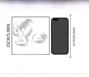 Mirror silver acrylic toilet wall sticker size comparison with a mobile phone