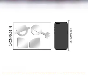 Detailed dimension comparison of 1mm acrylic wall decals next to a smartphone
