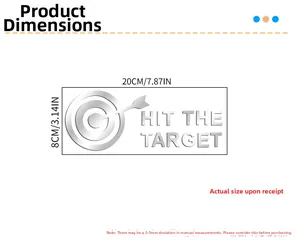 Macro detail of 1mm silver acrylic wall sticker with Hit The Target text and size guide