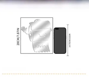 Detail showing the 20cm silver acrylic wall sticker height next to a phone for scale